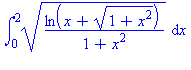 int((ln(x+(1+x^2)^(1/2))/(1+x^2))^(1/2), x = 0 .. 2)